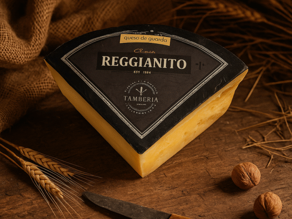 20250430_1347_Rustic Cheese Display_remix_01jt3seh76etrvyy1k8yjpm3qa Reggianito Cuarto de Horma